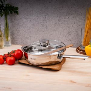 Комплект тенджери и тигани Rosberg R51210L12BM, 12 части, Многослойно дъно, Неръждаема стомана, Сребрист