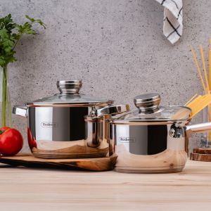 Комплект тенджери и тигани Rosberg R51210L12BM, 12 части, Многослойно дъно, Неръждаема стомана, Сребрист