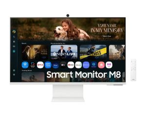 Монитор SAMSUNG Smart Monitor M8 M80F (LS32DM801UUXDU), 32" VA, 4K UHD (3840x2160) 60Hz, 16:9, 4ms, 400 cd/㎡, 3000:1, Smart, Tizen OS, Adaptive Picture, Speaker 2x5W, Bluetooth 4.2, WiFi 5, HDMI, USB-C, 2xUSB, White