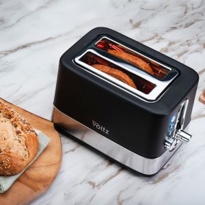 Тостер за хляб Oliver Voltz OV51440I, 800W, 6 степени, Центриране, Тавичка за трохи, Черен/инокс
