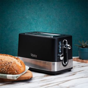 Тостер за хляб Oliver Voltz OV51440I, 800W, 6 степени, Центриране, Тавичка за трохи, Черен/инокс