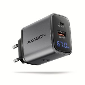 Зарядно у-во AXAGON ACU-PQ67D PD3.0 & QC4+2xOUTPUTS, LCD display, wall charger 67W