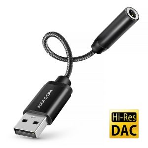 Адаптер AXAGON ADA-HA USB-A Hi-Res DAC audio adapter. External USB-A sound card to 3,5 mm jack, 384 kHz 32 bit DAC, stereo