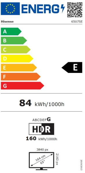 Телевизор Hisense 65"U7SE, 4K Ultra HD 3840x2160, ULED, FALD, Quantum Dot, 144Hz, IPS, HDR 10+, HLG, Dolby Vision IQ, Dolby Atmos, Smart TV, WiFi 5GHz, WiFi Direct, BT, Anyview Cast,light sensor, 4xHDMI, 2xUSB, LAN, CI+, DVB-T2/C/S2, Black