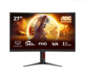 Монитор AOC C27G4Z2, 27" Curved 1500R, Fast VA, WLED, 1920x1080@260Hz (OC, Native 240Hz), 1ms GtG, 0.3ms MPRT, 300cd m/2, 3000:1, Adaptive Sync, FlickerFree, Low Blue Mode, Tilt, Height Adjust, Swivel, 2xHDMI, DP