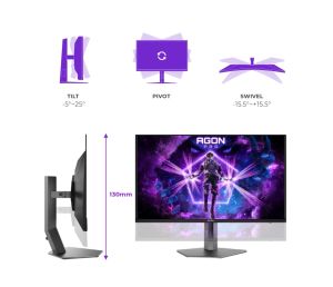 Монитор AOC AG326UZD2, 31.5" QD-OLED, 3840x2160@240Hz, 0.03ms GtG, 250cd m/2 (SDR), 1000cd m/2 (HDR), 1.500.000:1, 80M:1, Adaptive Sync, FlickerFree, LowBlue Mode, 8Wx2, Tilt, Height Adjust, Pivot, Swivel, 2xHDMI, DP, USB hub, KVM