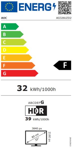 Монитор AOC AG326UZD2, 31.5" QD-OLED, 3840x2160@240Hz, 0.03ms GtG, 250cd m/2 (SDR), 1000cd m/2 (HDR), 1.500.000:1, 80M:1, Adaptive Sync, FlickerFree, LowBlue Mode, 8Wx2, Tilt, Height Adjust, Pivot, Swivel, 2xHDMI, DP, USB hub, KVM