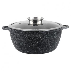 Тенджера с капак Oliver Voltz OV54318C28, Ø28x12.5 см, 6.5 л, Лят алуминий, Керамично мраморно покритие, Черен