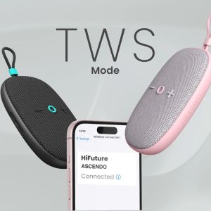 Тонколони HiFuture ASCENDO Black, Bluetooth 5.3, IPX7 Waterproof, 20W Output, Pair to Play (TWS Mode), Up to 15 Hours Playtime, Built in 2-in-1 Amplifier