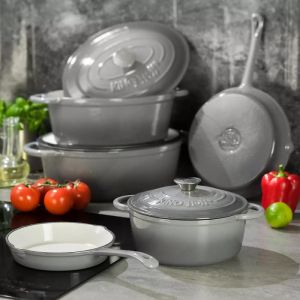 Чугунена тенджера Kinghoff KH 1522, 4.5 литра, 30 см, Овална форма, Емайлирана, Индукция, Сив