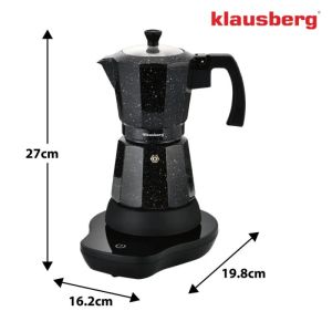 Електрическа кубинска кафеварка Klausberg KB 7998, 500W, 6 чаши, Вграден нагревател, Предпазен клапан, Черен мрамор