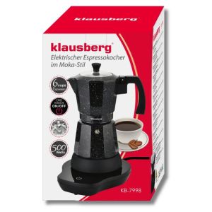 Електрическа кубинска кафеварка Klausberg KB 7998, 500W, 6 чаши, Вграден нагревател, Предпазен клапан, Черен мрамор