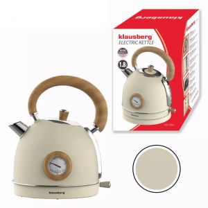 Електрическа кана с термометър Klausberg KB 7906, 2200W, 1.8 л, Индикатор за нивото на водата, Защита от прегряване, Крема