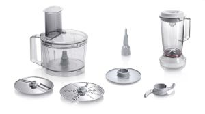 Кухненски робот Bosch MCM3200W, Kitchen machine, MultiTalent 3, 800 W, BPA-free, plastic bowl 2.3 l , Double-sided stainless steel disc for cutting and planing, suitable for crushing ice, Dough attachment, white