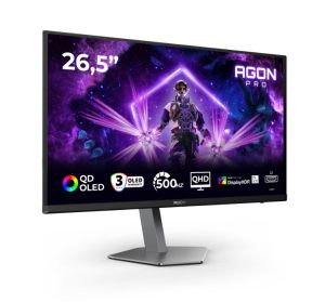 Монитор AOC AGON PRO AG276QKD2, 26.5" QD-OLED, QHD (2560x1440) 500Hz, 16:9, 0.03ms, 1000cd/m2, 1.5M:1, Adaptive Sync, Speaker 2x5W, 2xHDMI, DP, USB hub, Black/Dark grey