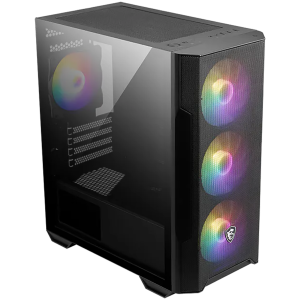 MSI MAG FORGE M100R, M-ATX Tower, M-ATX/ M-ITX, 1x USB 3.2 Gen 1 Type-A, 2x USB 2.0 Type-A, 1x Audio, 1x Mic, Power Button, 4x 120mm ARGB Fans, LED Button, ARGB Control Board, Mesh Panel, Tempered Glass