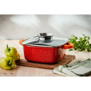 Тенджера с дозатор за мазнина Voltz V54323B24A, Гранитно покритие, 4.5 литра, 24 см, Индукция, Червен