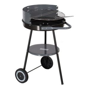 Кръгло барбекю на дървени въглища MasterGrill MG912, 40 см, Дръжка за пренасяне, Долен рафт, 2 колела, Черен/сив