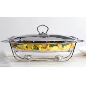 Съд за топло сервиране Bohmann BH 2008-30CG, 3l, Термоустойчиво стъкло, Капак, Поставка, Инокс