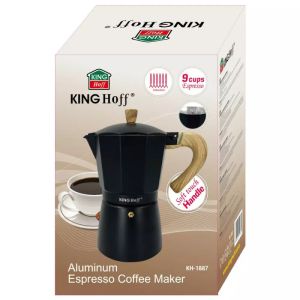 Кубинска кафеварка Kinghoff KH 1887, 9 чаши, 450 мл, Алуминий, Индукция, Черен