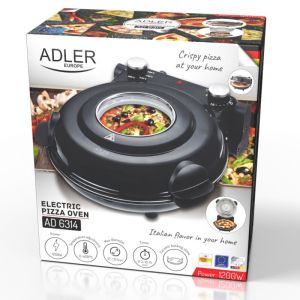 Електрическа фурна за пица Adler AD 6314, 1200W, 31.5 см, До 400C, 5 настройки на температурата, Таймер, Черен