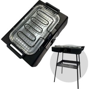 Електрическа скара Royalty Line RL-SBGT2000, 2000W, 38х28 см, Сгъваема стойка, 200C, Термостат, Тава за отцеждане, Черен