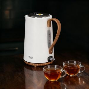 Електрическа кана Adler AD 1352, 2200W, 1.7 л, STRIX, Въртяща се основа, Автоматично изключване, Бял