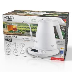 Електрическа кана Adler AD 1349W, 1100W, 1 л, 40-100 C, Поддържане на топлината, LED дисплей, Бял