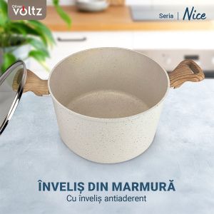 Тенджера Voltz Nice OV54418E20D, 20x10.5 см, 3.2 л, Незалепващо покритие, Индукция, Кремав меланж