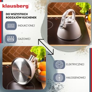 Свирещ чайник Klausberg KB 7953, 2.5 л, Неръждаема стомана, Топлоизолирана дръжка, Индукция, Бежов