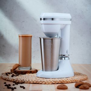 Фрапе миксер Oliver Voltz OV51163E, 100W, Чаша от неръждаема стомана с капацитет 450 мл, 2 скорости, Стоманена бъркалка, Бял
