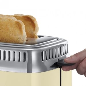 Тостер за хляб Russell Hobbs Retro Vintage Cream 21682-56, 1300W, 2 филийки, 6 нива, Ретро индикаторна скала, Lift & Look, Бързо препичане, Кремав/инокс