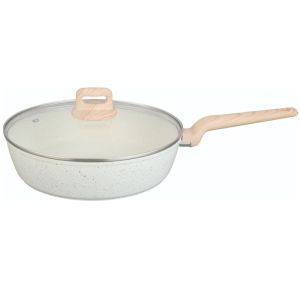 Дълбок тиган с капак Voltz Nice OV54419E28CD, 28x6.8 см, Мраморно покритие, Индукция, Кремав меланж