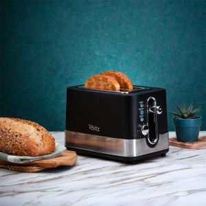 Тостер за хляб Oliver Voltz OV51440I, 800W, 6 степени, Центриране, Тавичка за трохи, Черен/инокс