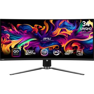Монитор MSI MPG 341CQPX QD-OLED Gaming Monitor, 34", 0.03ms, 240Hz Curve 1800R, 3440x1440, G-SYNC, KVM, AI Vision, Console Mode, ClearMR 13000, HDR True Black 400, Type-C(98W PD), DP(1.4a), 2xHDMI(2.1), USB Hub, Heigh Adj., VESA 100, Black, 8.8kg