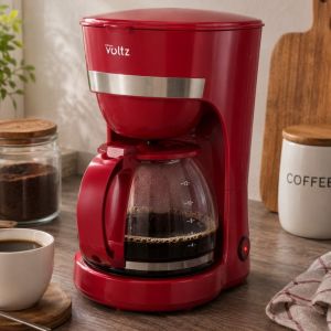 Кафемашина Oliver Voltz OV51170WN, 600W, 1.25 л, Противокапкова система, Прозрачен резервоар за вода, Червен