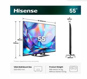 Телевизор Hisense 55"A7S, 4K Ultra HD 3840x2160, Quantum Dot, Light Sensor,HDR 10+, HLG, Dolby Vision, Dolby Atmos, Smart TV, Voice Control,2x10 W + 20 W ,WiFi 5GHz, WiFi Direct, BT, Anyview Cast, 3xHDMI, 2xUSB, LAN, DVB-T2/C/S2, Black