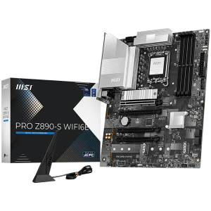 MSI PRO Z890-S WIFI6E, LGA 1851, Dual Channel DDR5 up to 8800(OC)MHz, 4x PCIe x16 slots, 3x M.2 slot, 6x USB 3.2 Gen 1, 1x USB 3.2 Gen 2x2 Type-C, 1x HDMI, 1x DP, 2.5Gbps LAN, WIFI6E, 7.1 Audio, 3Y
