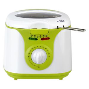 Фритюрник Voltz V51980A, 2 литра, 1300W, 80-190 C, Незалепващ съд, Бял/зелен