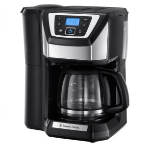 Кафемашина с вградена мелачка Russell Hobbs Victory Grind & Brew 22000-56, 1025W, 1.5 л, 250 гр, 12 чаши, Таймер, Вграден филтър, Черен/инокс