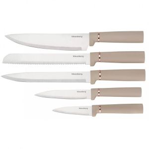 Комплект ножове и прибори Klausberg KB 7935, Дъска и стойка, 12 части, Бежов