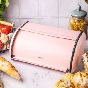 Кутия за хляб Kinghoff KH 1868, 44 см, Плавно отваряне и затваряне, Стомана, Розов