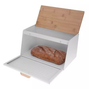 Кутия за хляб Klausberg KB 7468, 35.5 см, Стомана, Бамбук, Горен и преден капак, Бял