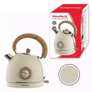 Електрическа кана с термометър Klausberg KB 7906, 2200W, 1.8 л, Индикатор за нивото на водата, Защита от прегряване, Крема