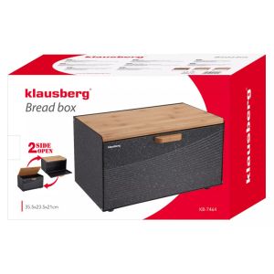 Кутия за хляб Klausberg KB 7464, 35.5 см, Стомана, Бамбук, Горен и преден капак, Черен