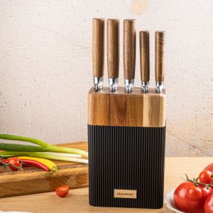 Комплект ножове Klausberg KB 7981, 6 части, Неръждаема стомана, Стойка, Кафяв/графит