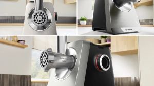 Месомелачка Bosch MFWS820M, SER8, Meat mincer, Blocking power: 2500W, 4,5 kg/min, 10-year motor, dishwasher safe, kebbe att., sausage att., silver black
