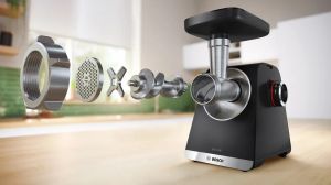 Месомелачка Bosch MFWS640B, SER6, Meat mincer - MultiPower 2100 W, Planetary gearbox, 3,5 kg/min, kebbe attachment, sausage attachment, shredding attachment, reverse function, Black