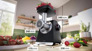 Месомелачка Bosch MFWS640B, SER6, Meat mincer - MultiPower 2100 W, Planetary gearbox, 3,5 kg/min, kebbe attachment, sausage attachment, shredding attachment, reverse function, Black