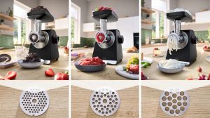 Месомелачка Bosch MFWS660B, SER6, Meat mincer - MultiPower 2100 W, Planetary gearbox, 3,5 kg/min, kebbe attachment, sausage attachment, fruit press attachment, shredding attachment, reverse function, Black
